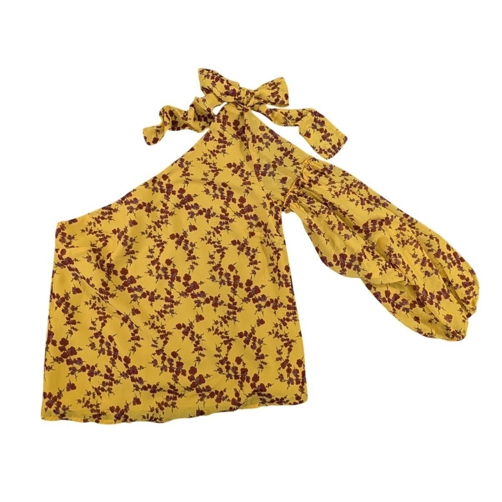 Amanda Uprichard One Shoulder Top Blouse Womens S Yellow Floral Coquette Cottage